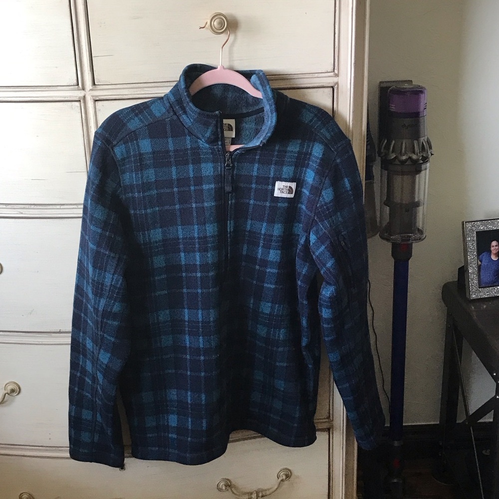 The North Face Navy and Teal Plaid Fleece Jacket